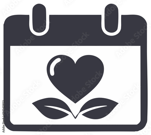 Heart and Leaves Calendar Icon Representing Important Dates and Well Being