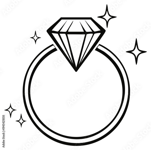Diamond ring illustration with stars, wedding, engagement concept
