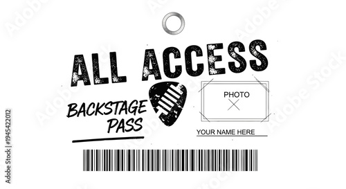 All Access Backstage Pass with Barcode and Photo Area