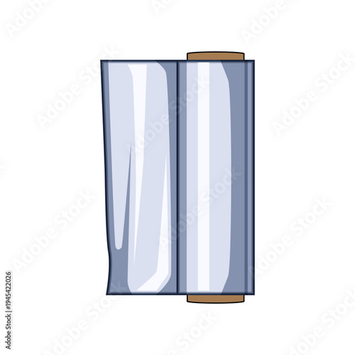 Roll of transparent plastic cling film on a roll, kitchen staple for covering and preserving food, clean practical packaging material for household storage and freshness