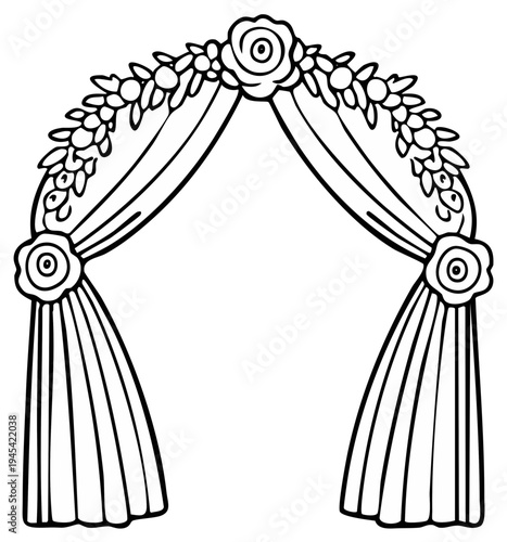 Simple Line Art Floral Wedding Archway Decoration with Draping Fabric