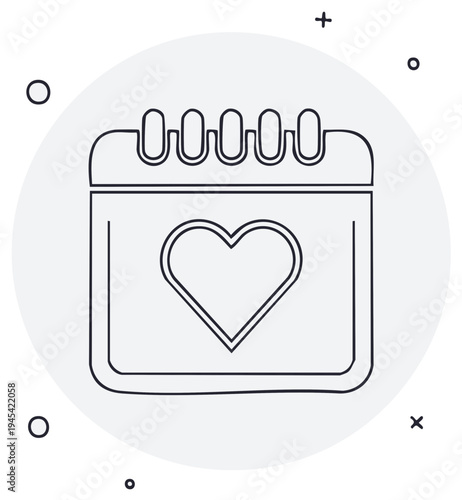 Heart calendar icon with a white background for love and romantic concepts.