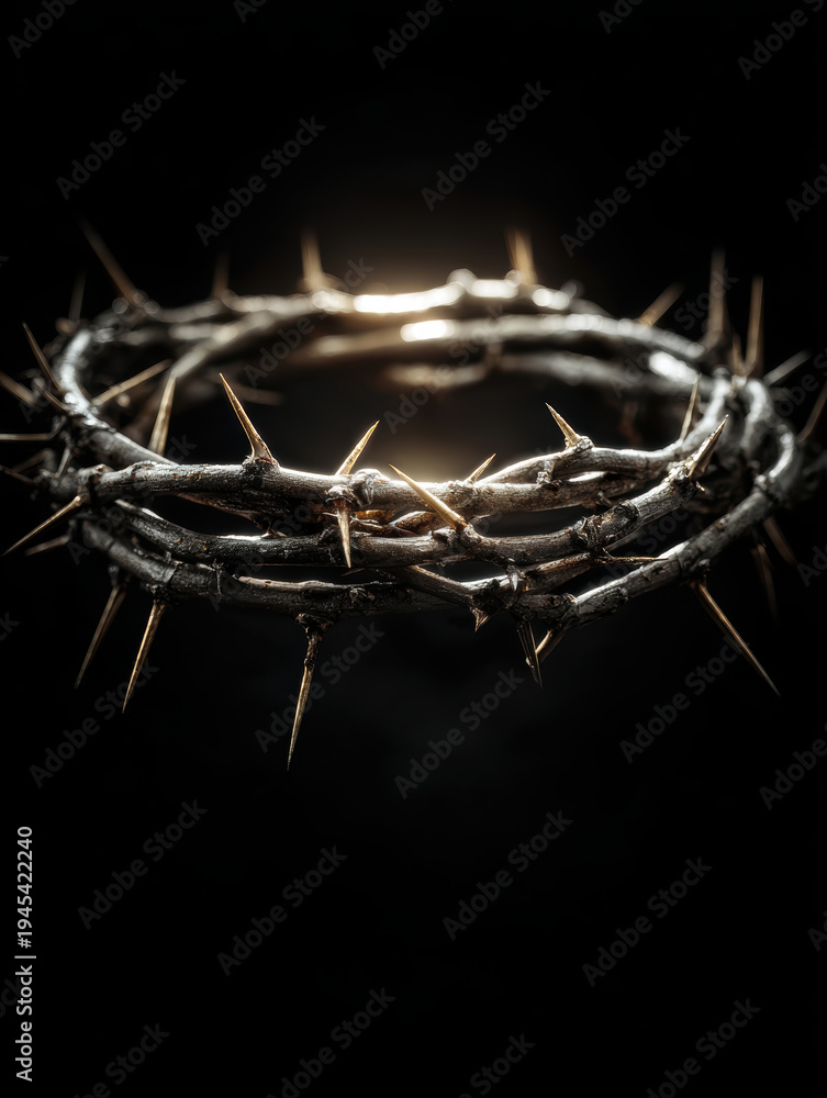 Fototapeta premium Crown of Thorns Symbol on Dark Background – AI Generative
