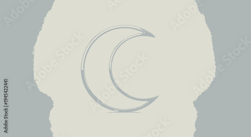 Minimalist Crescent Moon Outline Graphic Design on Light Background with Torn Paper Edges, Abstract Night Sky Symbol