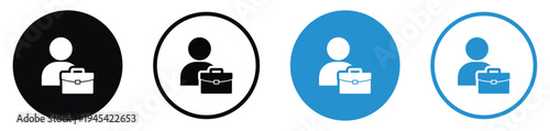 Human avatar icons with a briefcase. High-quality vector symbols for employment, recruitment, professional services, office workers, and career development themes in four styles.