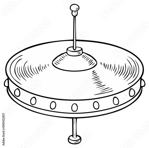 Outline Illustration of a Single Cymbal with Stand, Percussion Instrument Detail
