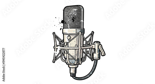 Vintage condenser microphone with pop filter and stand mount