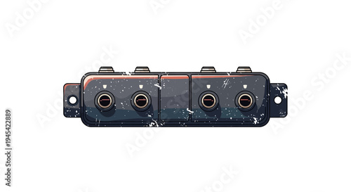 Vintage electrical junction box with four connectors, isolated on white background.