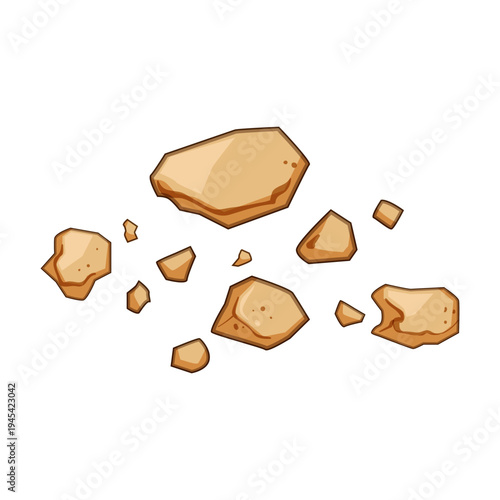 Cookie crumbs scattering creating a messy texture on a white background, representing food waste or leftover treats for a baking, snack, or dessert concept