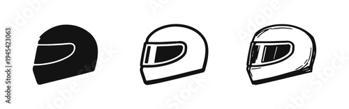 Motorcycle Helmet Icon Set: Safety Gear for Riders in Multiple Styles