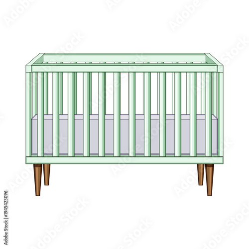 Baby crib displaying a modern, safe and comfortable sleeping space for newborns and infants, ideal for themes of parenting, childhood, and family life