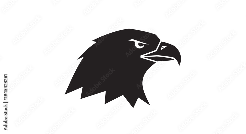 Obraz premium Strong black eagle head silhouette vector illustration on a clean white background, representing power, freedom, and majesty.