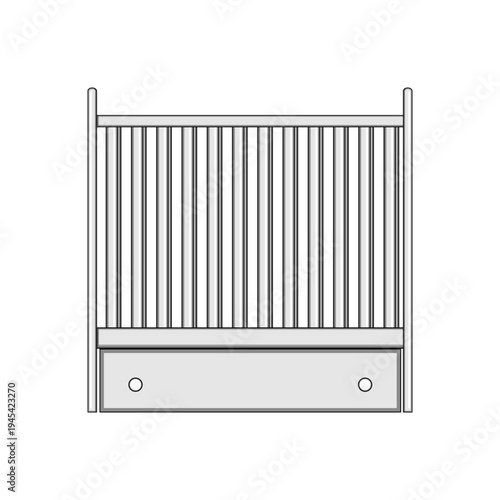 Baby crib or cradle featuring secure vertical bars and an integrated storage drawer, representing child safety, nursery furniture design, and new parenthood concepts