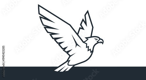 Stylized majestic flying eagle line art illustration. Minimalist graphic design of a powerful bird with wings spread, symbolizing freedom and strength.