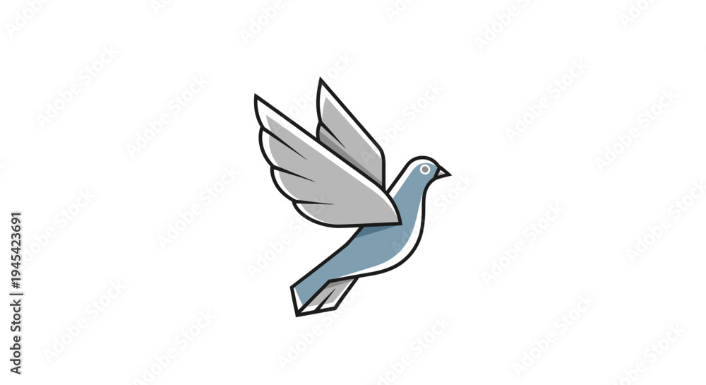 Fototapeta premium Stylized flying dove illustration, a graceful symbol of peace, freedom, and purity, isolated on a white background.