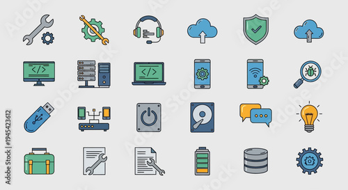 Collection of Various Technology and Computing Icons.