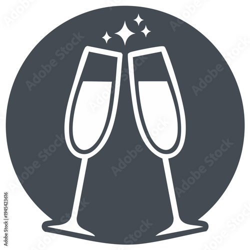 Simple flat icon of two clinking champagne glasses for a celebration toast