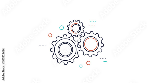 Industrial mechanical gears illustration representing cooperation, teamwork, and systematic engineering processes for business and technology solutions.