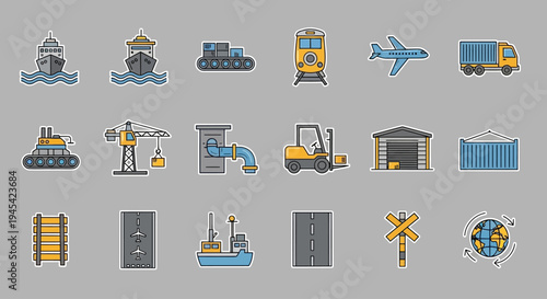 Collection of Industrial Machinery and Equipment Icons.