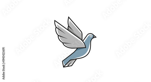 Stylized flying dove illustration, a graceful symbol of peace, freedom, and purity, isolated on a white background.