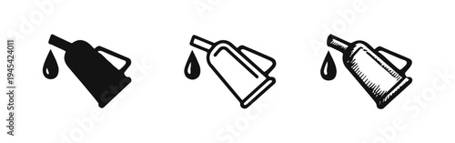 Grease Gun and Lubrication Icons Set: Automotive Oil Dispenser Symbols with Drop in Various Styles