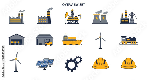 Collection of Industrial and Renewable Energy Icons.