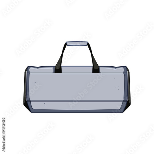 Gray duffel bag with black handles on white background, ideal for travel, gym or weekend trips portable storage for personal items and fitness accessories