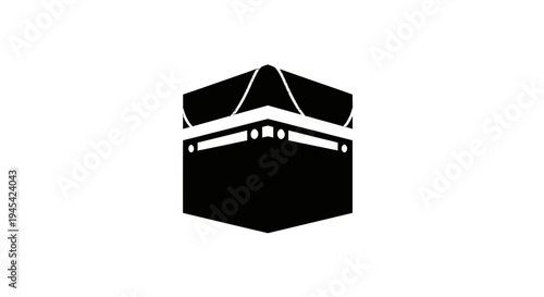 Minimalist vector icon of a sacred cube building for religious pilgrimage and worship. Simple black and white graphic symbol.