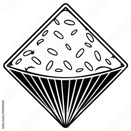 Abstract stylized representation of layered rice grains in a geometric shape
