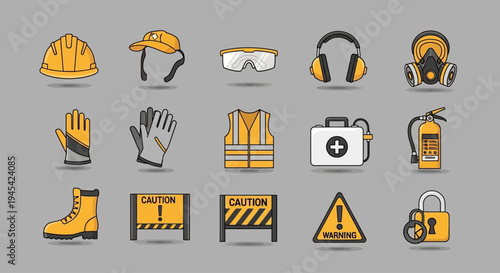 Safety Equipment Icons for Workplace Protection.