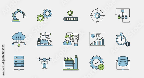 Collection of Various Industrial Icons and Symbols.