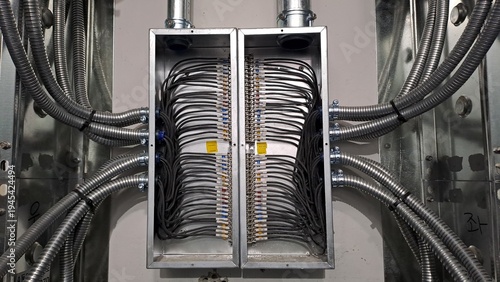 Foto Professional electrical junction box with organized wiring and terminal blocks