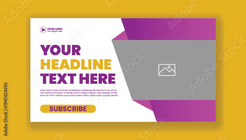 Professional social media cover banner template with video thumbnail design, corporate business banner layout, website banner advertising style, editable marketing template for digital promotion