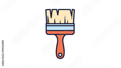 Professional paint brush icon with an orange handle and light bristles for home improvement, interior decoration, fine arts, and creative diy projects.