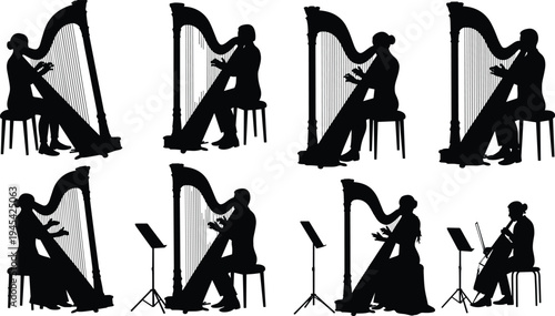 Silhouettes of diverse athletes and sports players in action, including lacrosse, field hockey, and gymnastics, a collection for sports and fitness design