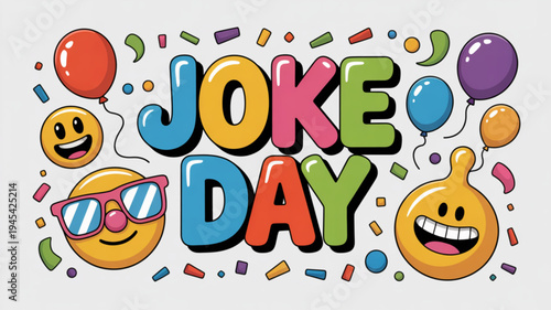 Colorful joke day celebration with emojis and balloons for humor and fun