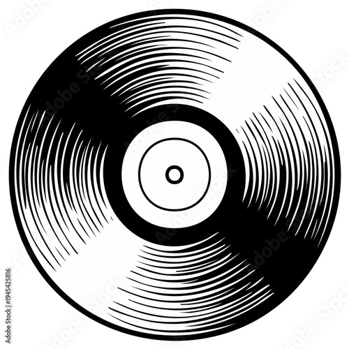 Vintage vinyl record with bold black grooves and center label graphic art
