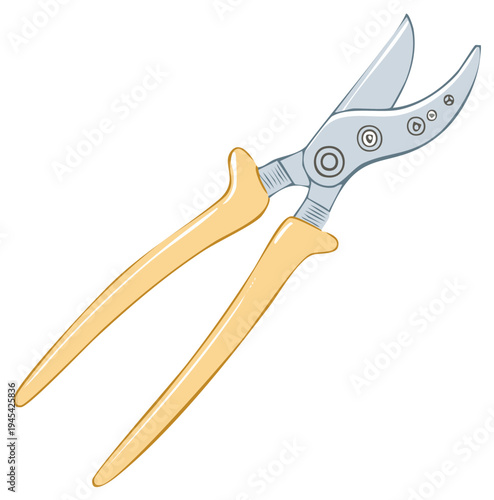 Vector illustration of garden pruning shears tool with light orange handles for plant care