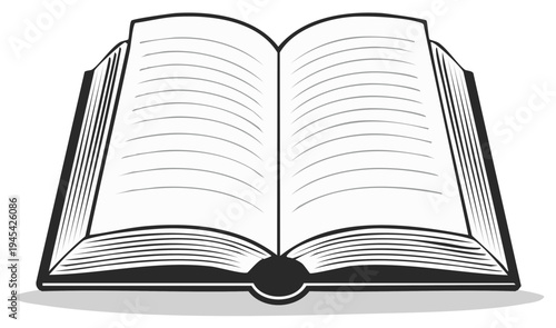 Open hardcover book with blank lined pages ready for reading writing or learning