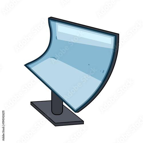 Flexible curved display screen standing on a base, showcasing innovative future technology and advanced device concepts with its adaptable interface and unique design