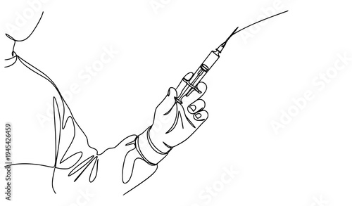 Continuous line anesthesiologist hand anesthesia medical vector