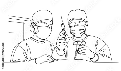 Minimal anesthesia surgery continuous line art vector