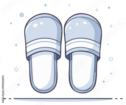 Illustration of a pair of blue hotel slippers in cartoon style