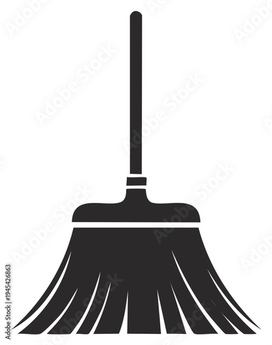 Broom silhouette icon illustration for cleaning and sweeping in black and white