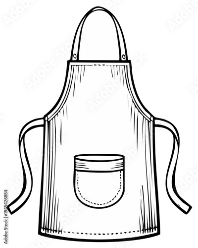 Drawing of a Generic Bib Apron with Pocket: Kitchen, Craft, and Gardening Apparel