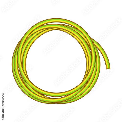 Coiled flexible garden hose, featuring a green and yellow striped design, for home gardening, yard work, and outdoor watering illustrating irrigation equipment and plumbing supplies