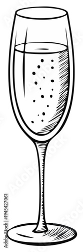 Elegant Champagne Flute Glass Filled With Bubbly Sparkling Wine