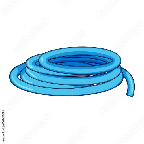 Coiled blue garden hose illustration provides a common tool for gardening, offering solutions for irrigation and outdoor cleaning tasks in a simple, graphic style
