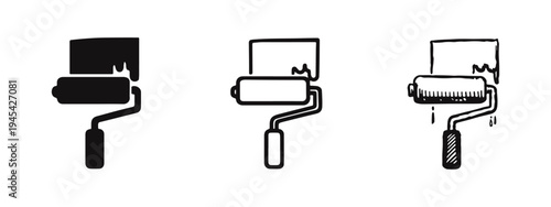 Paint Roller Icon Set. Painting Tool Vector Illustration with Dripping Paint for Home Renovation and DIY Projects