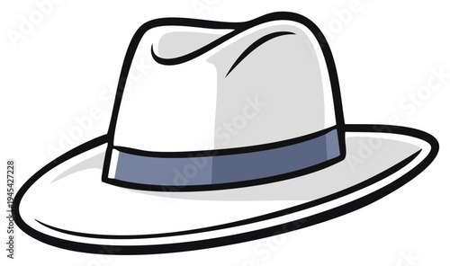 Classic White Fedora Hat With Blue Band Stylized Illustration
